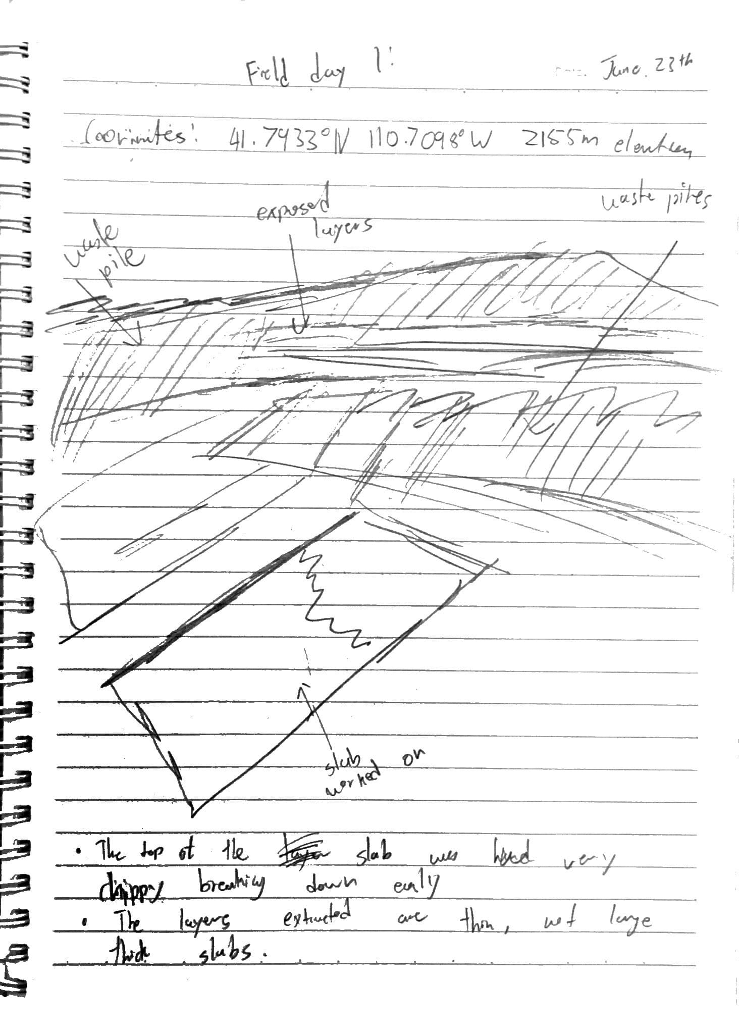 Day 1 field notes, page 1